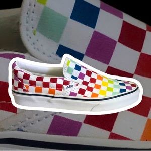 Rainbow Checkered Slip-On Vans